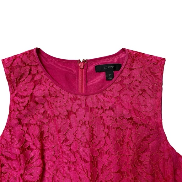 J.Crew Petite Peplum Lace Sleeveless Blouse 2P Bright Pink Eyelash Trim - Picture 4 of 16